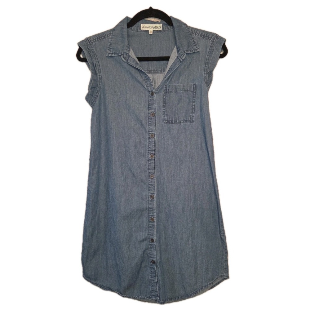 Almost Famous Button Front Denim Shirt Dress Small Lightweight Coastal Cowgirl